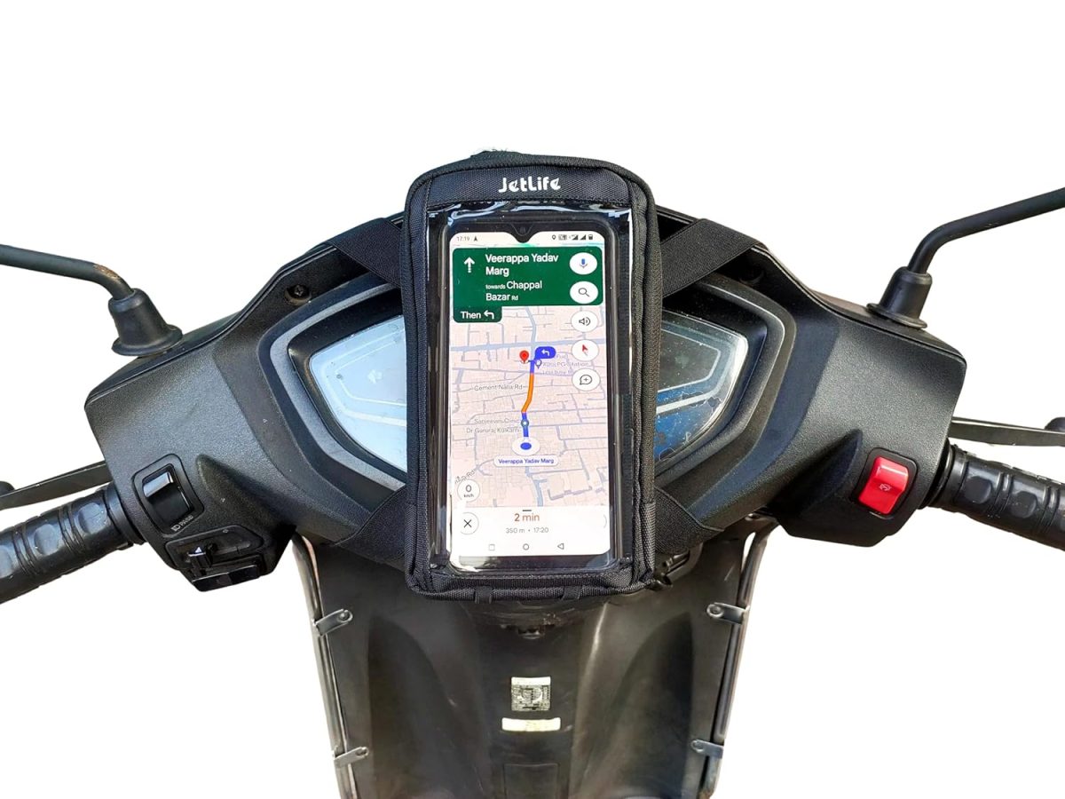 JETLIFE Mobile Holder/Pouch/Mount for All Types of Scooter Scooty Activa Jupiter EV etc | X1 Model (Black)