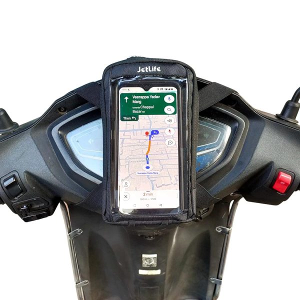 JETLIFE Mobile Holder/Pouch/Mount for All Types of Scooter Scooty Activa Jupiter EV etc | X1 Model (Black)
