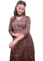 Amayra Women's Pure Cotton Printed Straight Kurta Set with Afgani Pants & Dupatta- Ethnic Wear, Brown - Image 5