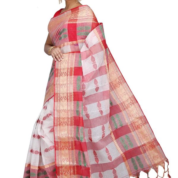 PuJoy Women's Handloom Cotton Saree
