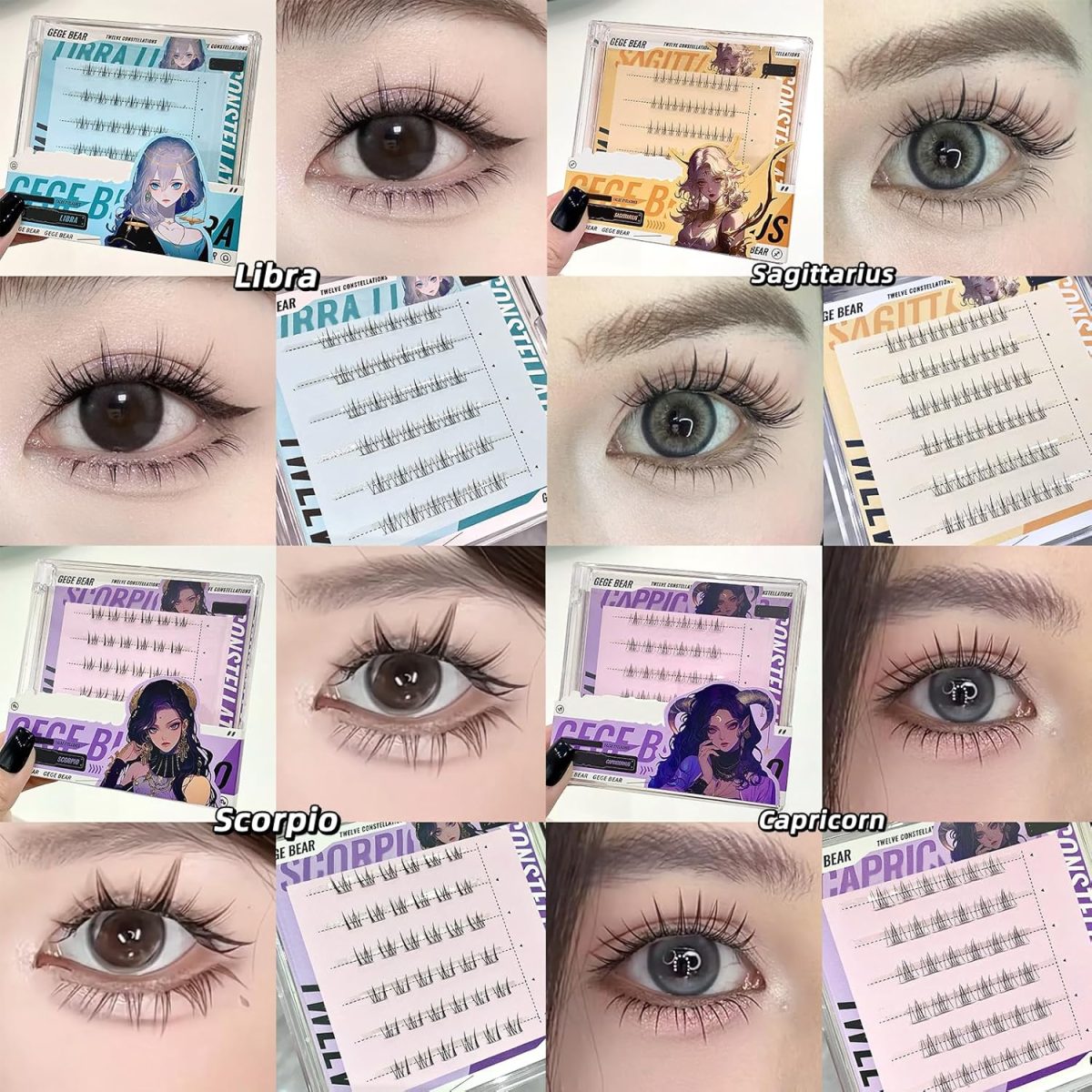 Gege Bear Twelve Constellation Series False Eyelashes | Glue Free Eye Makeup | Kawaii Soft Bold Aesthetic | Reusable Lightweight | No Mess Application | Instant Glamour No Adhesive Required | Quick Apply Comfortable Wear | Perfect for Girls Women Teen (06# Cancer, 30pcs) - Image 4