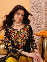 QAZMI Women's Mahnaz Kashmiri Chinarkari Work Keyhole Neck Black Kurti - Image 2