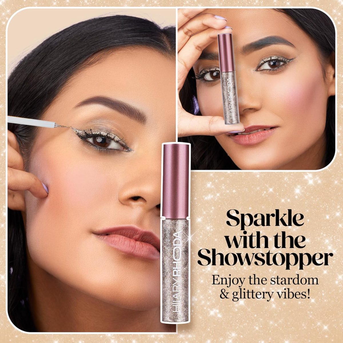 Hilary Rhoda Gel Showstopper Eyeliner | Smudge-Proof & Metallic Glitter | Water-Resistant | 5Ml (Rose Gold Shimmer- Shade 11), 5 ml (Pack of 1) - Image 3