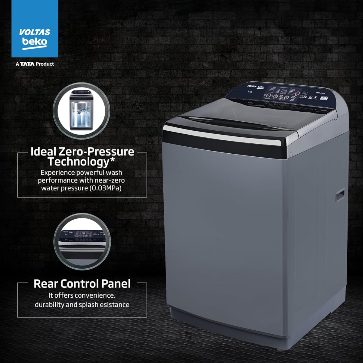 Voltas Beko, A Tata Product 9 Kg 5 Star Fully-Automatic Top Loading Washing Machine (2025 Model, WTL9006UEA / OBS1060, Grey, Double Waterfall Technology) - Image 6