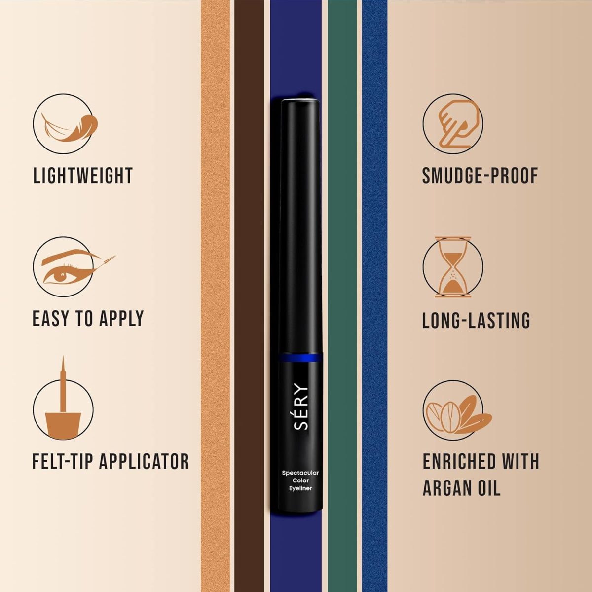 SÉRY Spectacular Color Eyeliner Matte Finish - Indigo Blue Color, Waterproof, Longlasting, Smudgeproof, Enriched with ARGAN oil, SEL-03 - Image 3