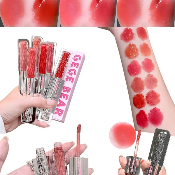Gege Bear Dazzle Color Double-Headed Lip Glaze | 6 Gorgeous Shades | Matte & Gloss Finishes | Dual-Ended Lipstick and Lip Oil for Women | Moisturizing, Long-Wear Formula | (02# - Naked Peaches, 4g)