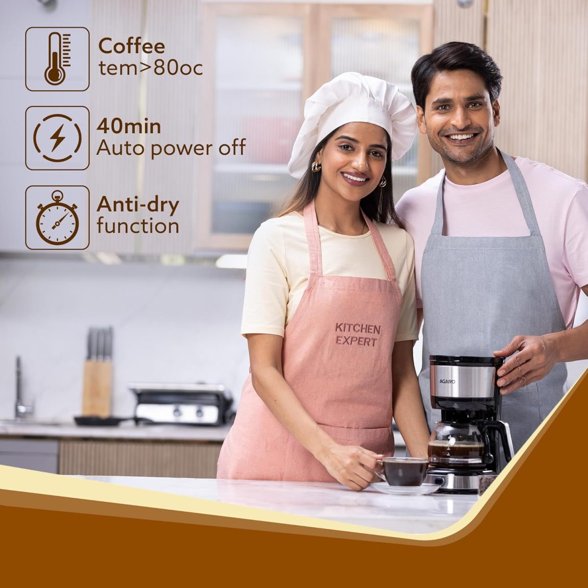 AGARO Royal 4 Big Cups Drip Coffee Maker, 600 Ml Borosilicate Glass Carafe Jar, 750W, Water tank with Level Indicator, Brewer Machine with Cone Filter, Auto Shut Off, Stainless Steel Body, Black - Image 4