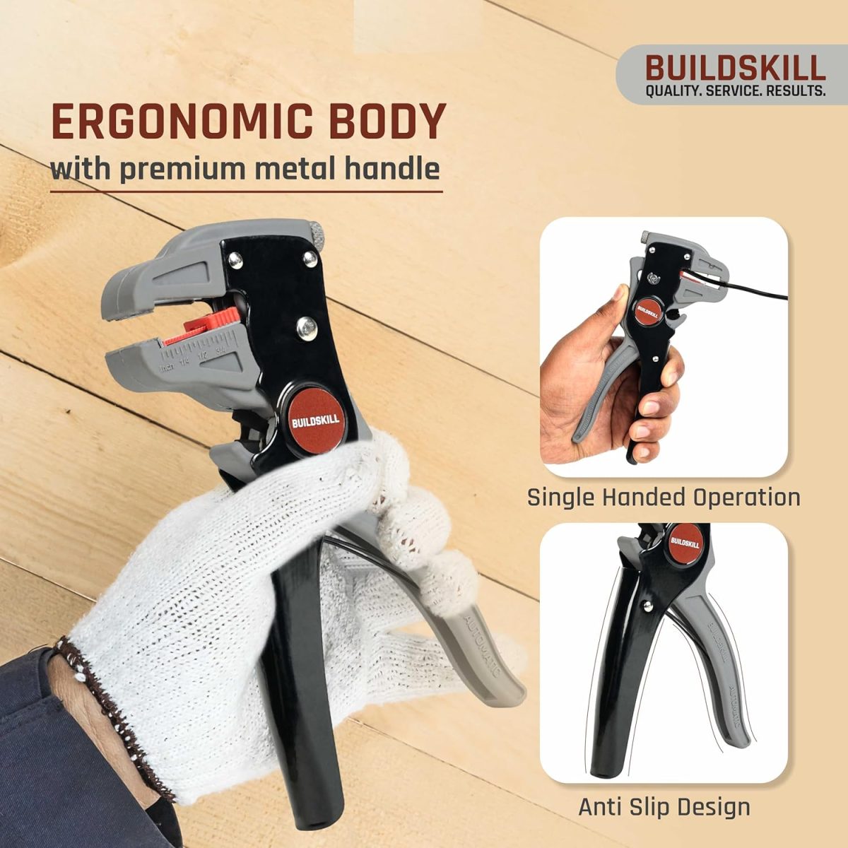 BUILDSKILL 2 IN 1 Automatic Wire Stripping & Cutting Tool – Precision Cutter for Electrical, Automotive, Cords & Cables – Ergonomic Handle with Pressure Adjustment - Image 5