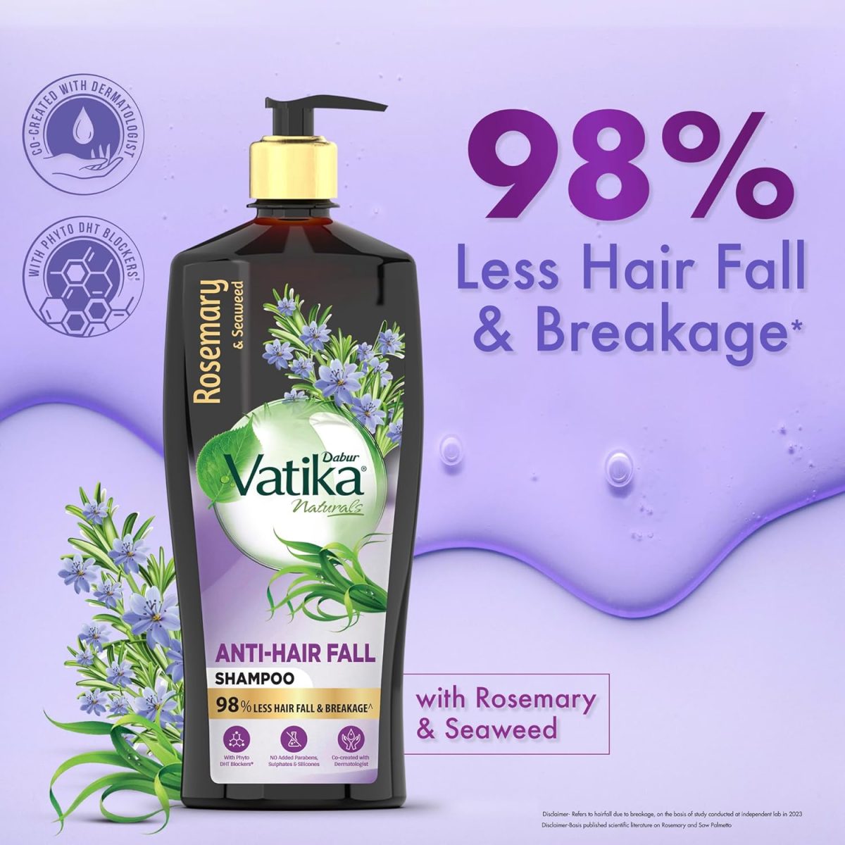 DABUR Vatika Rosemary & Seaweed Anti-Hairfall Shampoo - 640Ml|Reduces Hair Fall|Stimulates Hair Growth And Thickness|Co-Created With Dermatologist|No Sulphates, Silicones & Parabens|Animal Test Free - Image 2