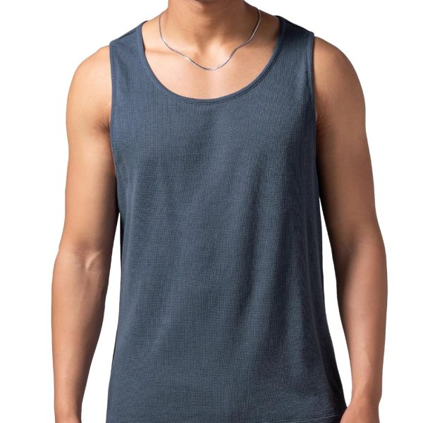 DAMENSCH Relaxed Fit Cotton Rich Blend Waffle Texture Anti- Bacterial Super Premium Solid Tank Top Gym T shirts for Men Pack of 1