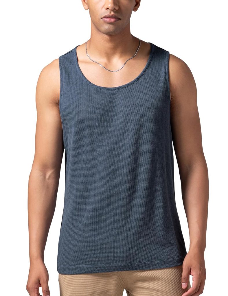 DAMENSCH Relaxed Fit Cotton Rich Blend Waffle Texture Anti- Bacterial Super Premium Solid Tank Top Gym T shirts for Men Pack of 1