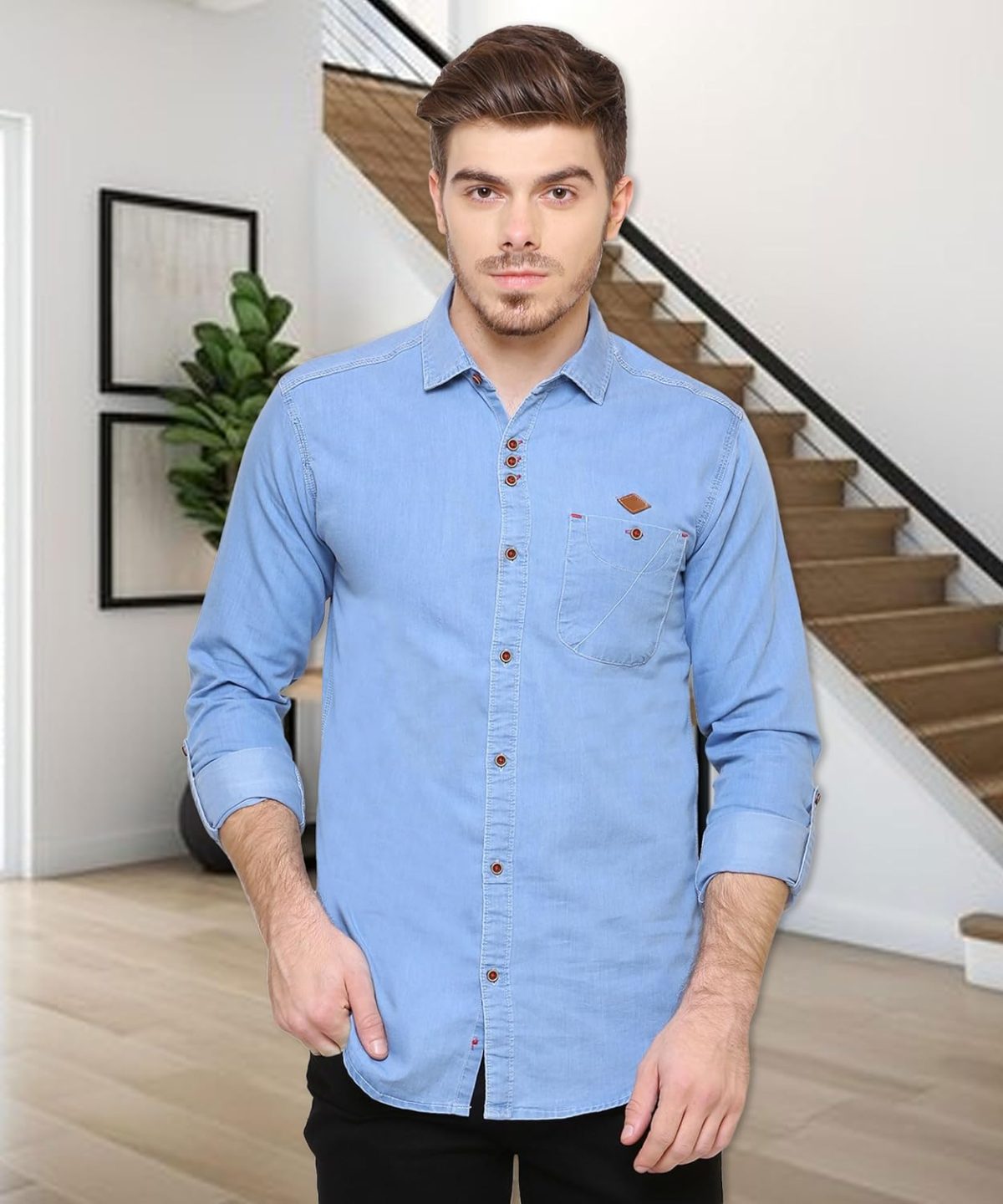 Kuons Avenue Men's Denim Casual Shirt | Regular Fit | Full Sleeves | Smart Spread Collar | – Perfect for Everyday Casual - Image 4