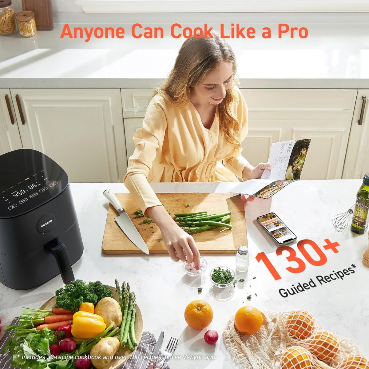 COSORI Air Fryer 5 QT (4.7 Litre) Black, 1500W Fast Cooking 9 Preset Menu, 30 Recipes Cookbook, Grill, Broil, Roast, Toast, Bake, Reheat, Defrost, Digital Touch Panel (CAF-L501) - Image 5
