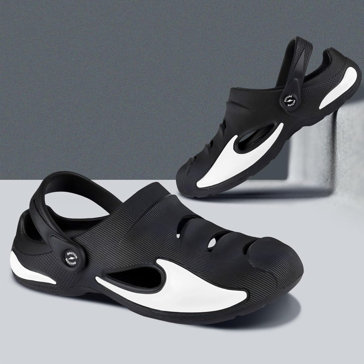 BRUTON Extra Soft Men's Classic Casual Sandals/Clogs Adjustable Back Strap | Lightweight & Comfortable | Stylish & Non-Slip | Waterproof & Everyday Mules for Men & Boys - UK 10 Black - Image 2
