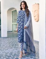 SKYLEE Women's Cotton Blend Printed, Foil Printed and Gota Lace Straight Kurta with Pant & Dupatta - Image 4
