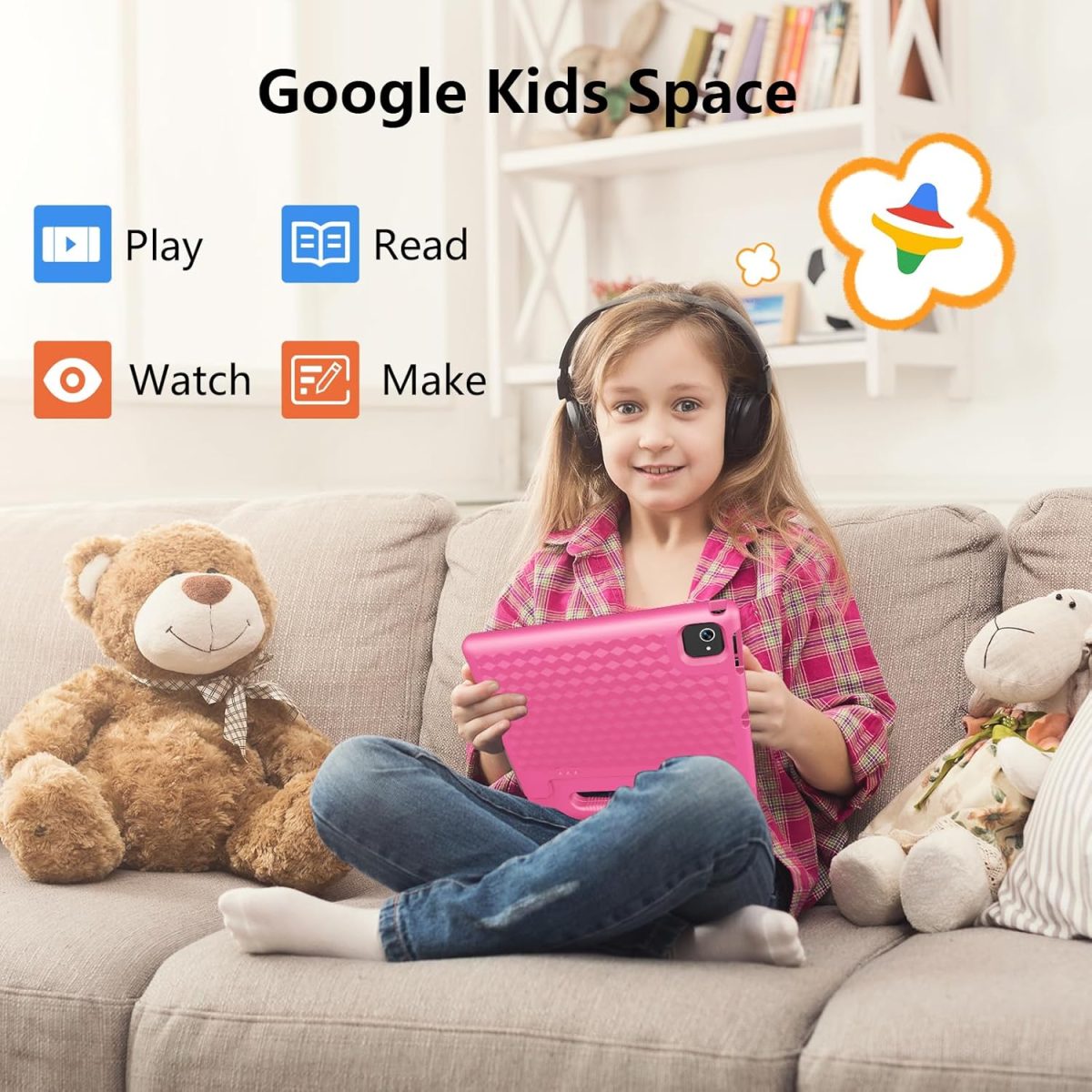 VCFNXLS 10.1" 8GB + 64GB Kids Tablet Android 14 8 Core CPU Educational Apps Parental Controls Wifi 1280x800 HD Screen Cameras Shockproof Battery - Image 4
