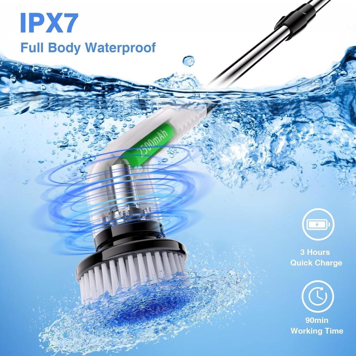 9-in-1 Cordless Electric Spin Scrubber for Bathroom & Home | 7+ Brush Heads, Adjustable Speeds, LED Display, Long Handle | Powerful 350RPM Cleaning Brush for Floor, Tub, Tile, Car (9 in 1 Scrubber) - Image 6