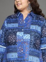 Tissu Women's Plus Size Blue Printed Pure Cotton Kurta with Palazzo - Image 6