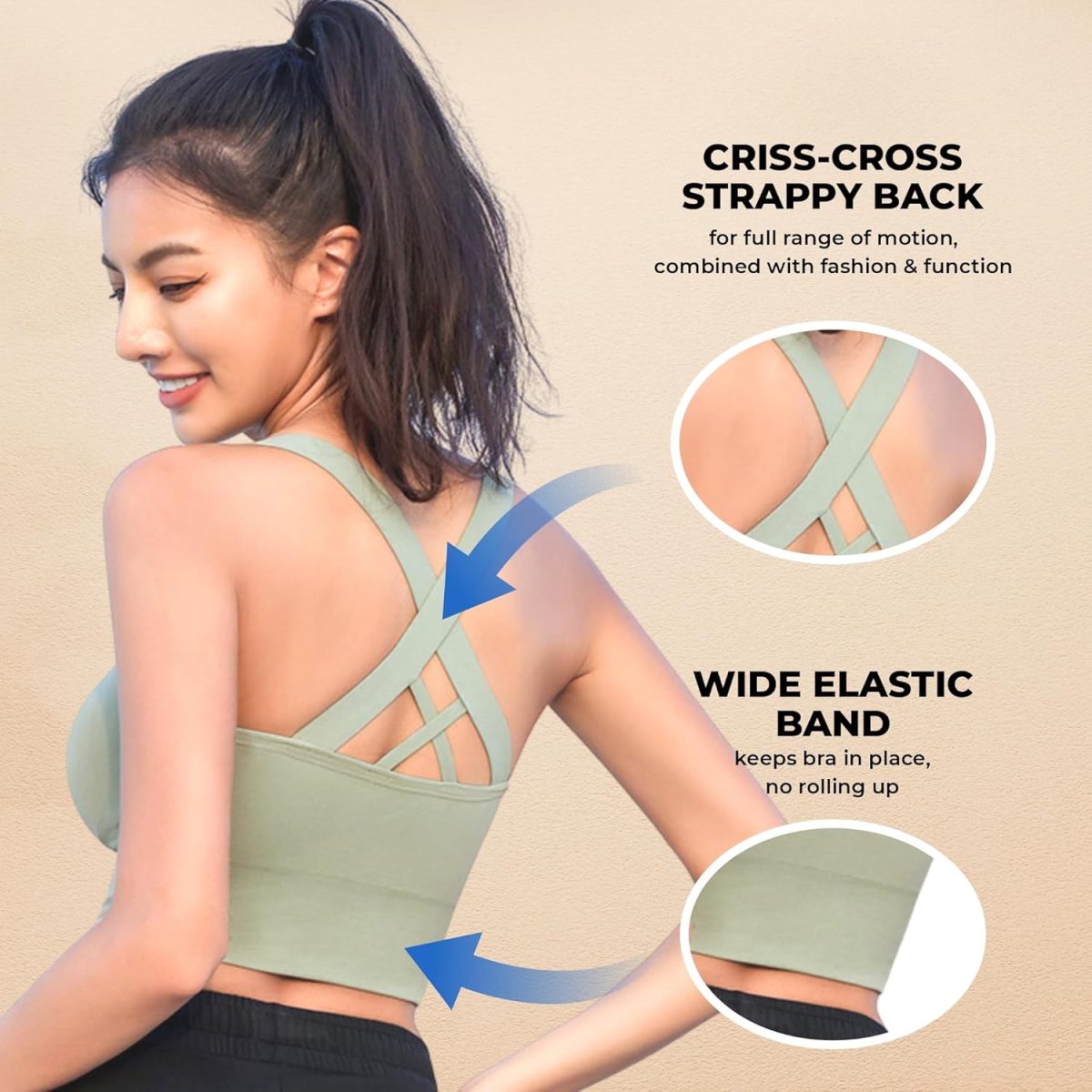 PLUMBURY Polyamide Women's Seamless Padded High Support Front Zip Cross Back Sports Bra - Image 2