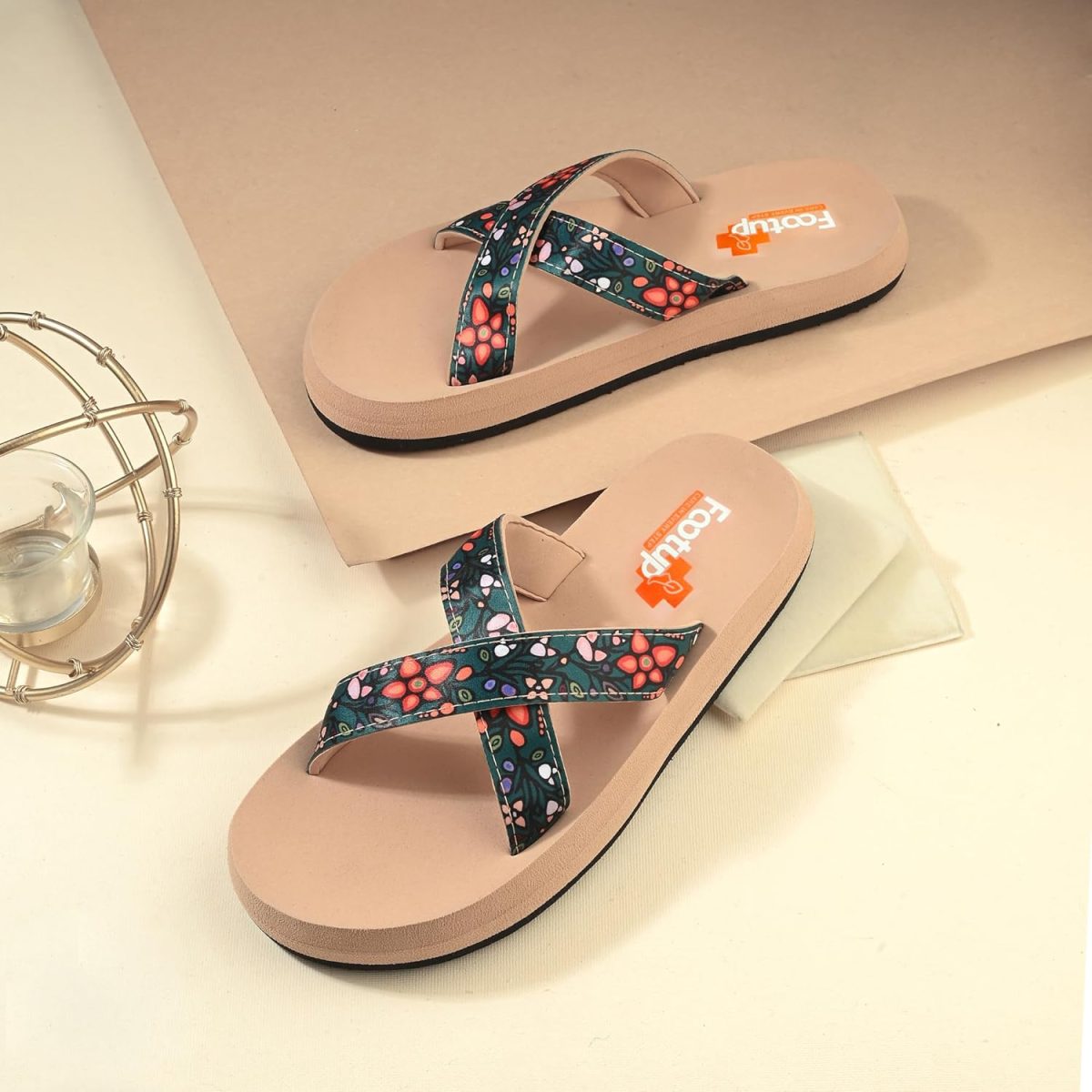 FOOT UP Women’s Ethnic Floral Comfort Sandals | Soft Cushioned EVA Footbed with Stylish Printed Straps & Anti-Skid Sole – Lightweight Everyday Wear Slippers for Casual & Outdoor Use - Image 2