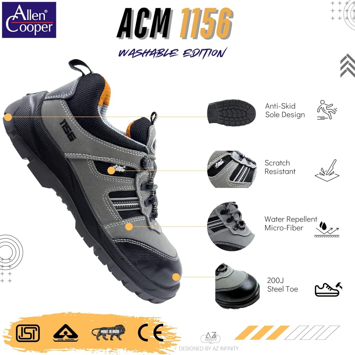 Allen Cooper 1156 Safety Shoe Washable Edition, Size 8 INDIA/UK - Image 2