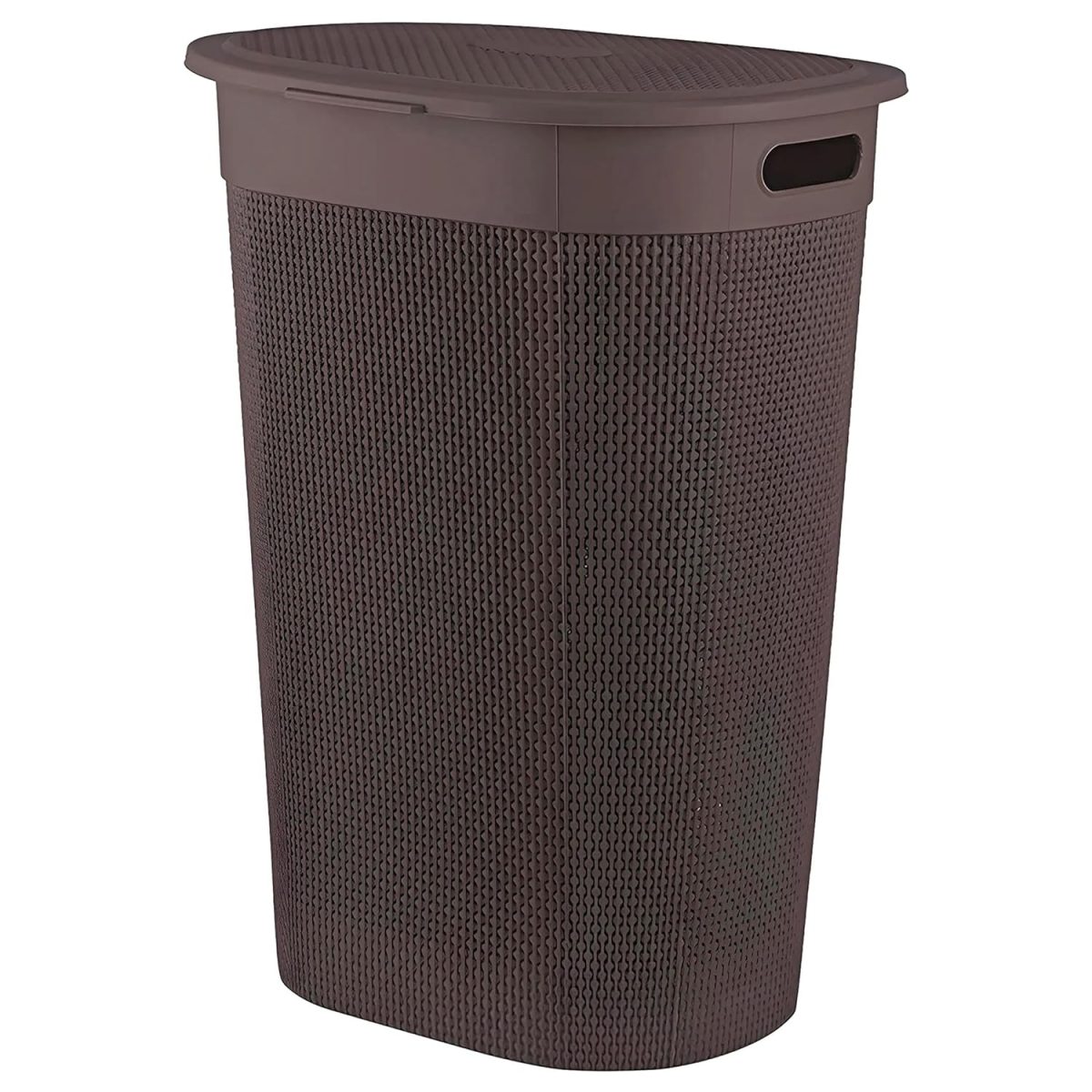 Kuber Industries Plastic Big Large Multipurpose 55 Ltr Washing Clothes Storage Basket with Lid & Handle | Waste Clothes Laundry Basket/Hamper Bins for Blankets, Toys, Bathroom & Bedroom | Brown