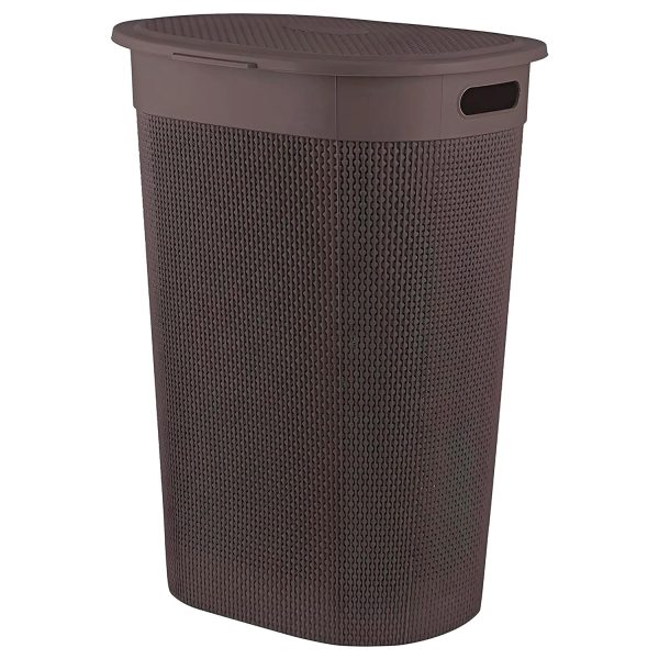 Kuber Industries Plastic Big Large Multipurpose 55 Ltr Washing Clothes Storage Basket with Lid & Handle | Waste Clothes Laundry Basket/Hamper Bins for Blankets, Toys, Bathroom & Bedroom | Brown