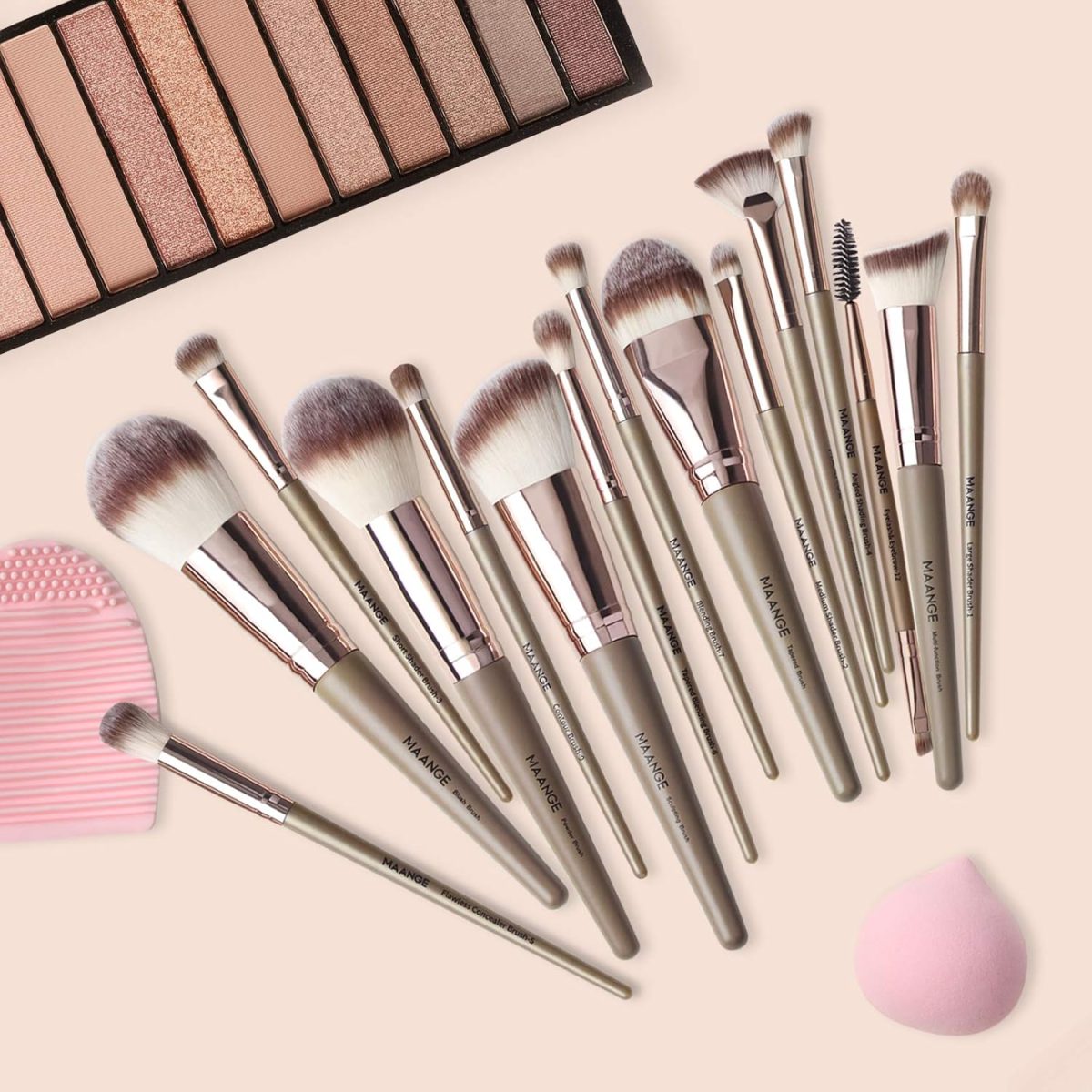 MAANGE Makeup Brushes 15Pcs Makeup Brush Set Premium Synthetic Foundation Face Powder Blush Concealers Make Up Brushes Sets with Makeup Sponge and Brush Cleaner?Champagne) - Image 7