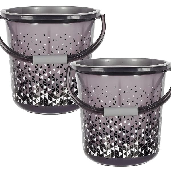 Kuber Industries Tinted Print Plastic Bucket for Home/Kitchen/Office/with Handle, 24 Litre (Black)-46KM0344, Standard Pack of 2