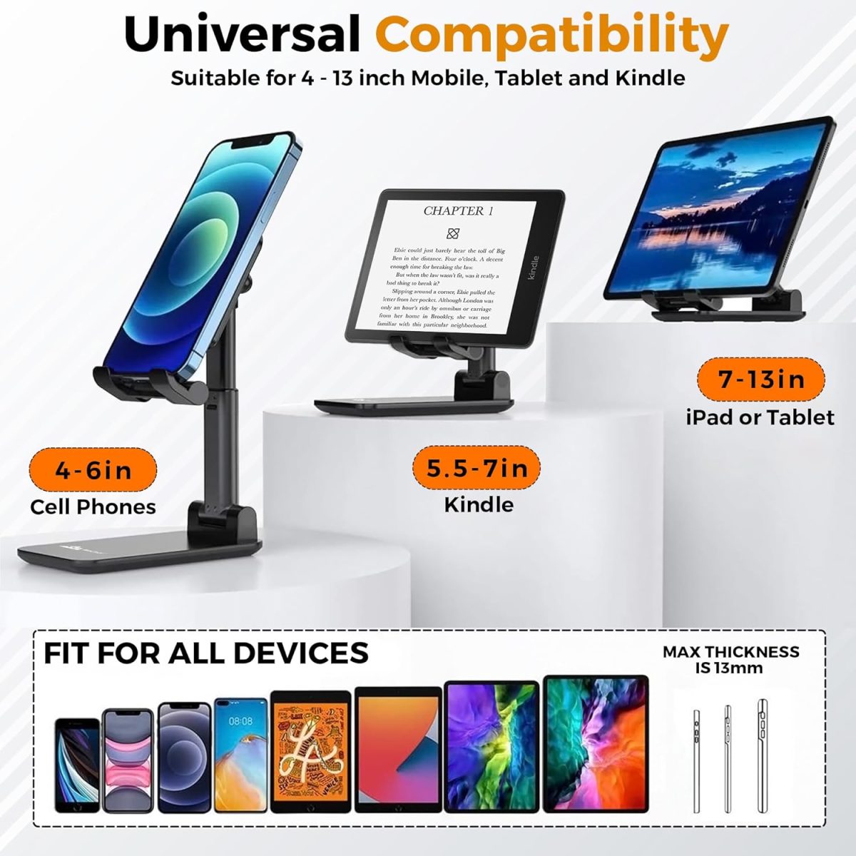 WeCool T2 Foldable and Portable Tabletop Mobile Stand with Stable Base,Height and View Angle Adjustable Phone Stand,Ideal Mobile Holder for Smartphones,Tablets, Kindles - Image 6