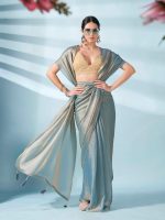 Womanista Women's Plain Poly Chiffon Jimmychoo Two Tone Saree with Un-Stitched Blouse - Image 5