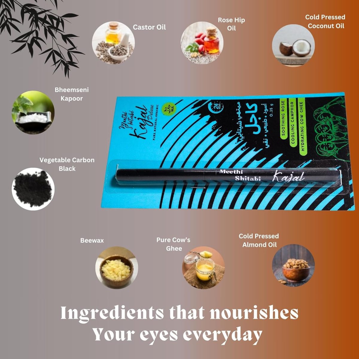 Meethi Shitabi Kajal Pencil for Women – Intense Black Kohl | Waterproof, Smudge-Proof, 24-Hour Wear | Dawoodi Bohra Herbal Kajal | Twist-Up Eye Pencil | 3.5g Each (Card Packing, Pack of 4) - Image 4