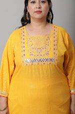 Rajnandini Women's Yellow Pure Cotton Lurex Embroidered Kurta Set With Dupatta (JOPLVL259X-P) - Image 7