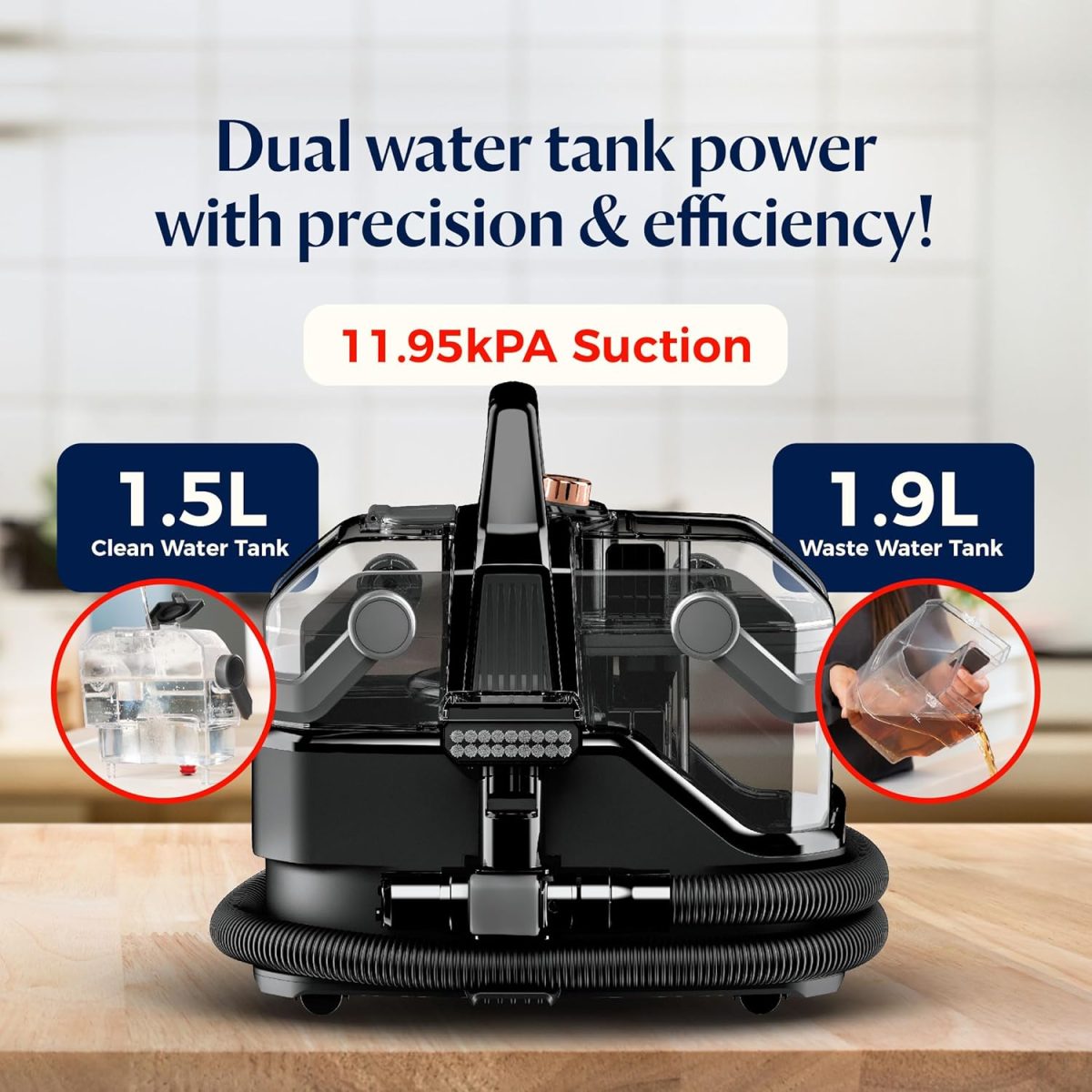 Bissell Portable Wet & Dry Vacuum Cleaner|HydroSteam Technology removes Curry & Tough Stains|Deep Cleans Carpet, Sofa, Curtains, Mattress & Refreshes Garments|2 Yrs Warranty|Cleaning Formula incl - Image 3