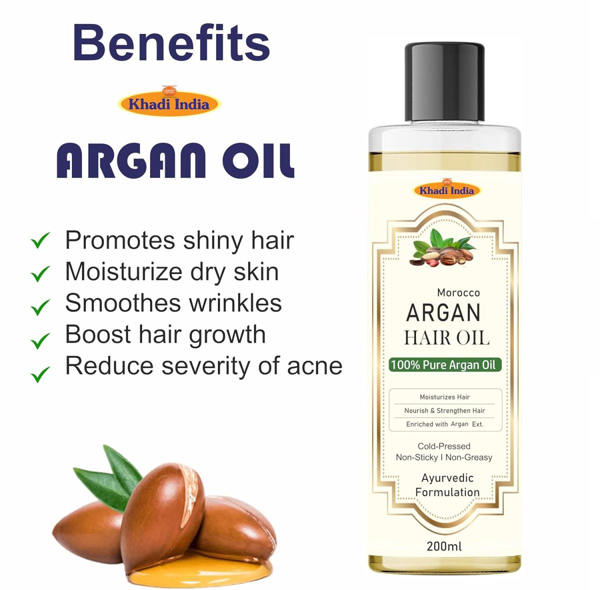 Khadi Herbal 100% Pure & Natural Argan Hair Oil, with the Goodness of Olive oil & Sunflower Oil, for Dry & Frizzy Hairs 200ml with khadi india logo - Image 4
