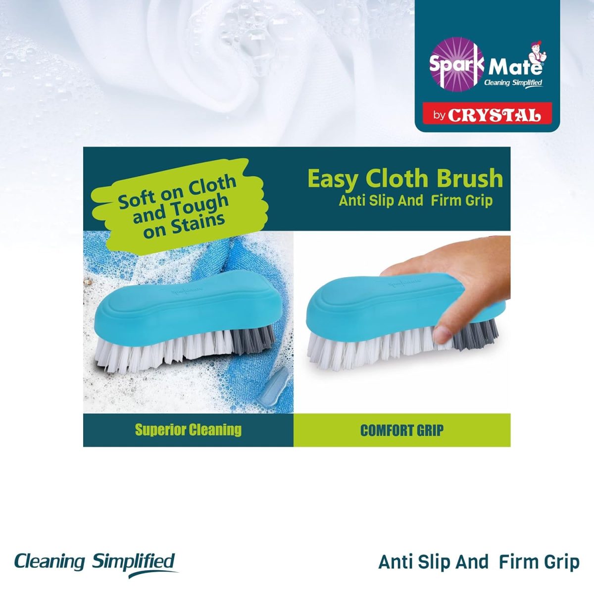 Sparkmate By Crystal Premium Cloth Brush, with Soft & Hard Bristles, Assorted, Plastic - Image 2
