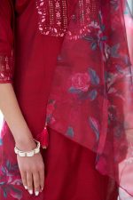 VredeVogel Women's Cotton Silk Embroidered Kurta with Pant & Organza Dupatta Set - Image 8