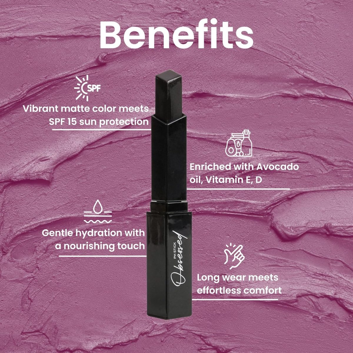 PH - Color Changing Black to Pink Sheer Tint, Lipstick for Dusky Skin Tone, Matte Lipstick Waterproof, Long Lasting, Non-Transfer, Smudge-Proof - Image 5