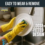 F8WARES All Purpose Heavy duty Rubber Hand Gloves for Cleaning, Kitchen, Washing Utensils, Gardening, Industrial, Safety, Construction & More - Waterproof Bathroom & Toilet Gloves 1 Pair Yellow - Image 3