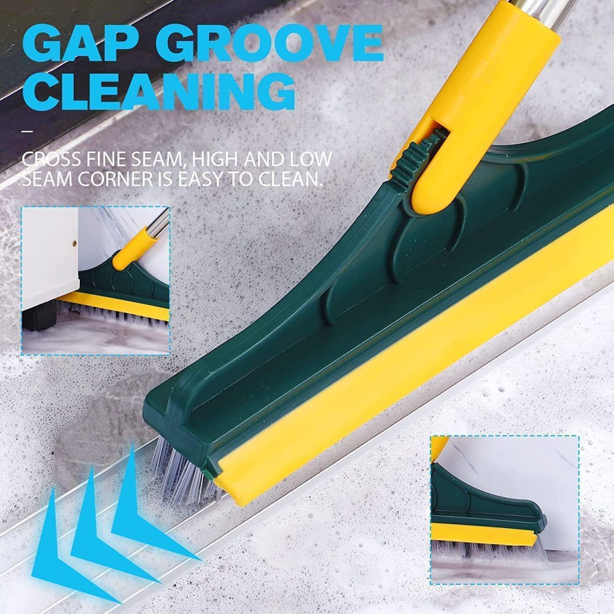 TEKCOOL 2-in-1 Bathroom Cleaning Brush with Wiper and Long Handle - 120° Rotating Floor Scrub Brush for Tiles, Kitchen, and Home Cleaning Accessories, Black, Stainless Steel - Image 3