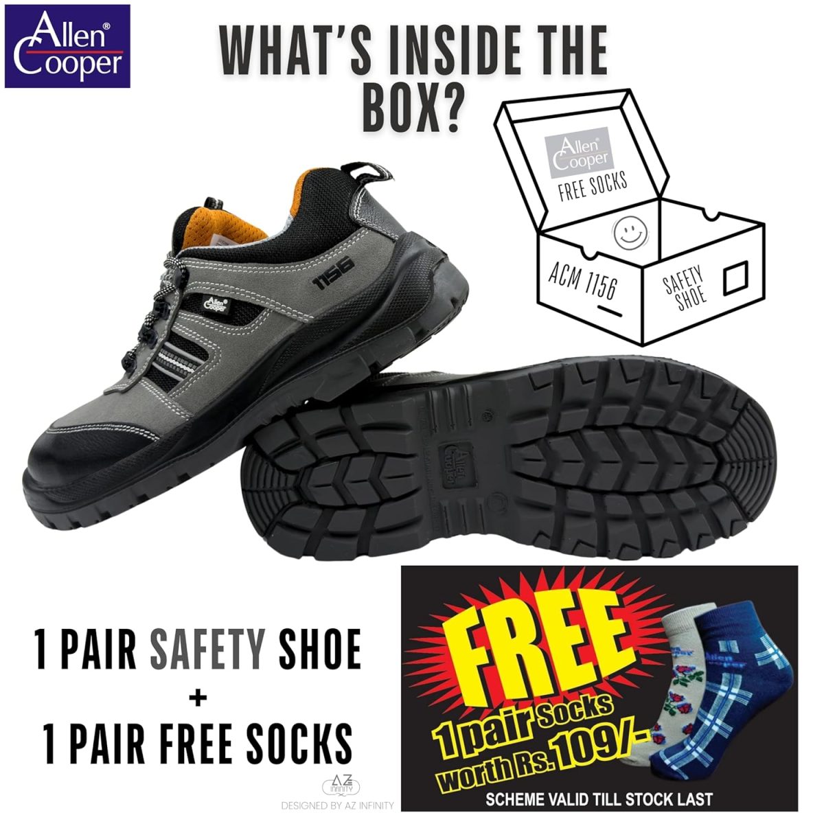 Allen Cooper 1156 Safety Shoe Washable Edition, Size 8 INDIA/UK - Image 9