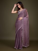 TRENDMALLS Women's Organza Siroski work Saree with Unstitch Blouse Piece - Image 3