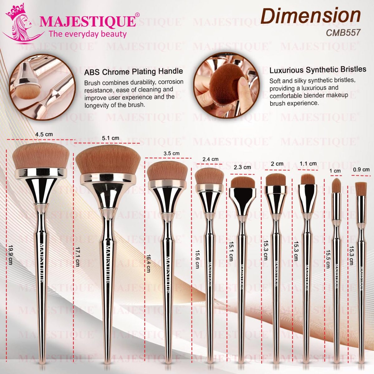 Majestique Premium Makeup Brush Set – Soft Synthetic Hair Brushes for Flawless Foundation, Blending, Eyeshadow & HD Powder – Professional Cosmetic Brush Kit for Women & Makeup Artists - (9 Pieces) - Image 2