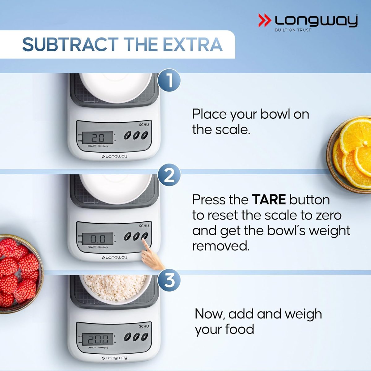 Longway LWKWS01 Multipurpose Portable Digital Kitchen Weighing Scale |Weight Machine With Back Light LCD Display |2 Year Warranty (10 kg, Gray) - Image 5