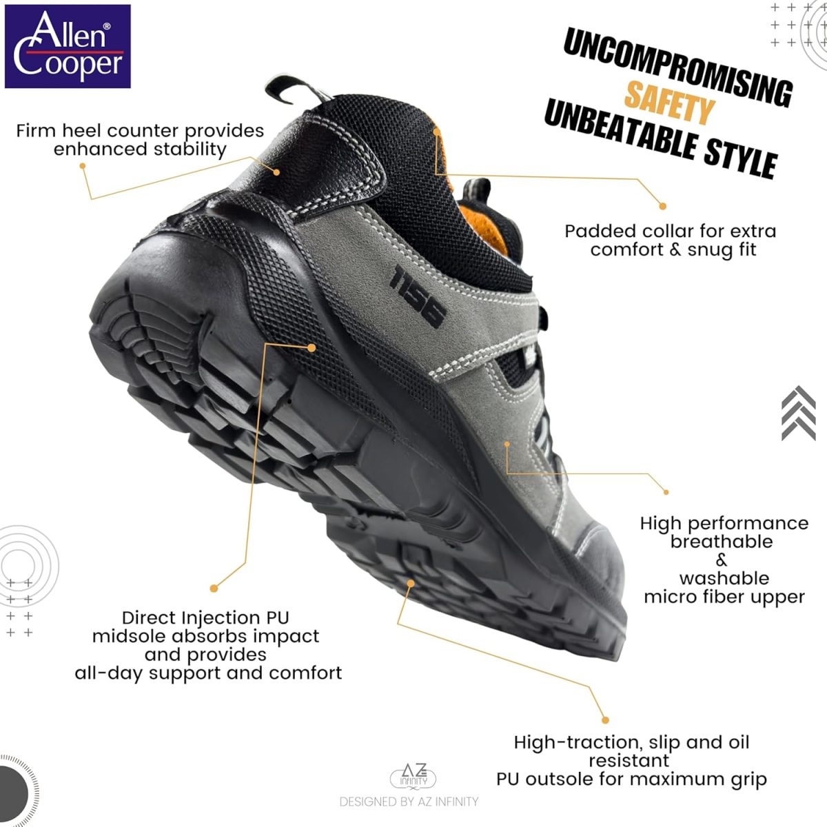 Allen Cooper 1156 Safety Shoe Washable Edition, Size 8 INDIA/UK - Image 3
