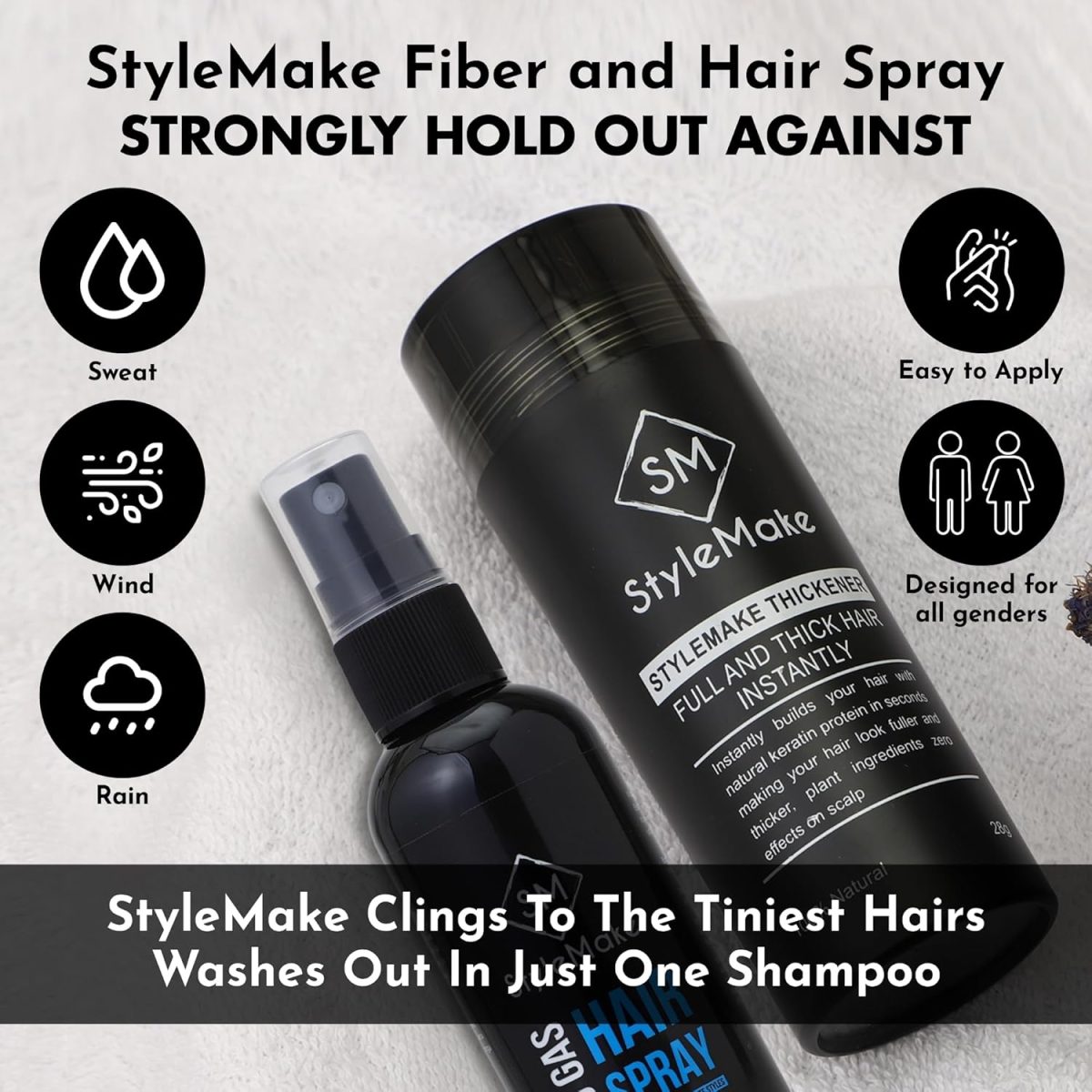 StyleMake Thickener Hair Fiber Black 28g + Fibre Lock Spray 100ml — The Ultimate Duo for Instant Volume & Fuller Look for Men & Women (Black 28g + Spray 100ml) - Image 6
