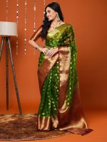 AKHILAM Women's Organza Banarasi Saree With Unstitched Blouse Piece (17ALEKHA1701) - Image 3