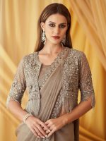 AKHILAM Women's Georgette Embellished Saree With Unstitched Blouse Piece - Image 3