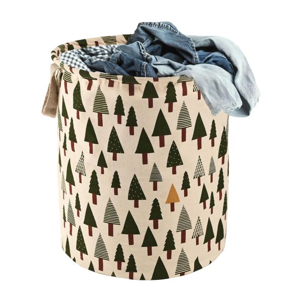 Kuber Industries 60 LTR Foldable & Portable Laundry Basket for Clothes with Carry Handles | Durable & Easy To Clean Laundry, Towel & Toy Bag for Kids Storage | Tree Print- Green