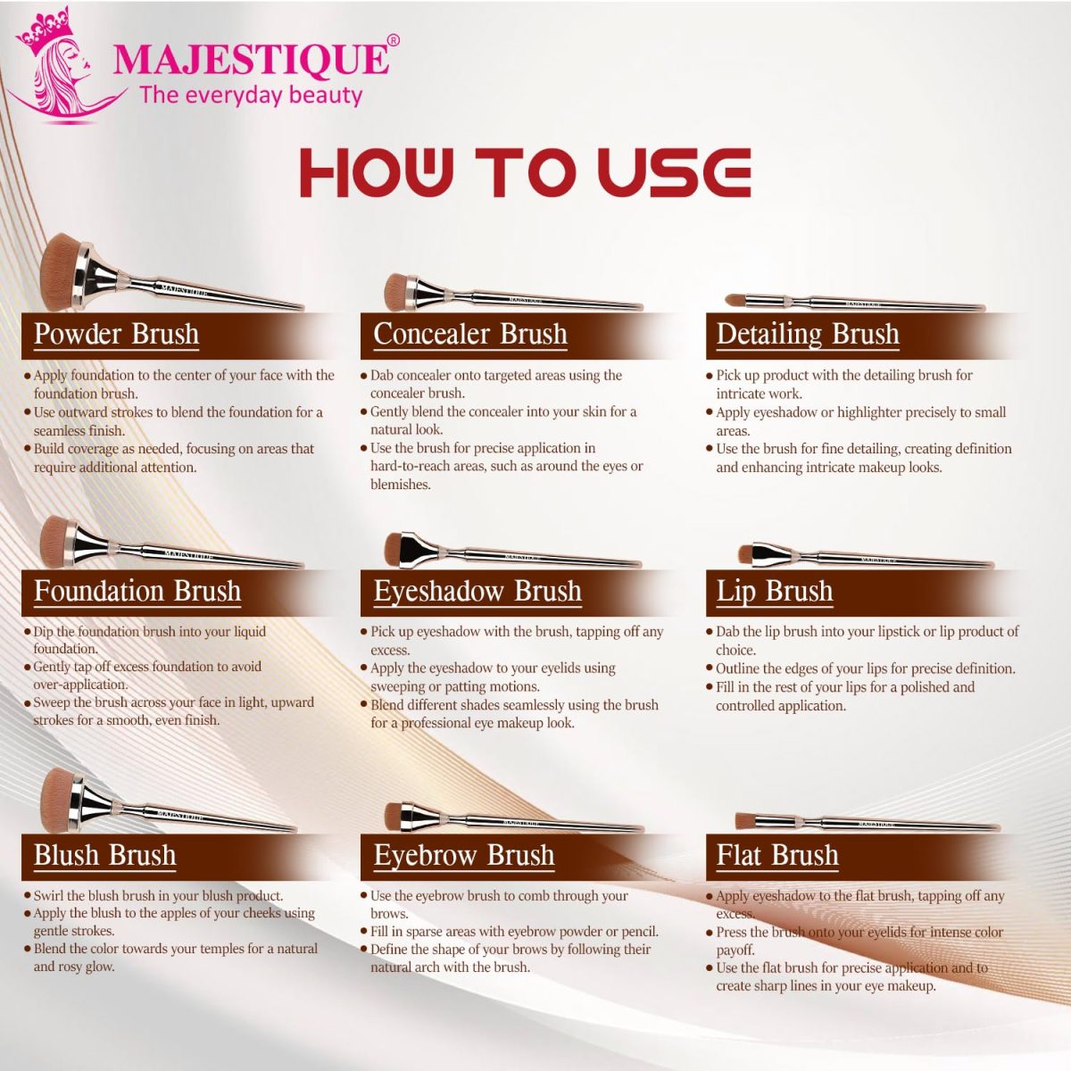 Majestique Premium Makeup Brush Set – Soft Synthetic Hair Brushes for Flawless Foundation, Blending, Eyeshadow & HD Powder – Professional Cosmetic Brush Kit for Women & Makeup Artists - (9 Pieces) - Image 3